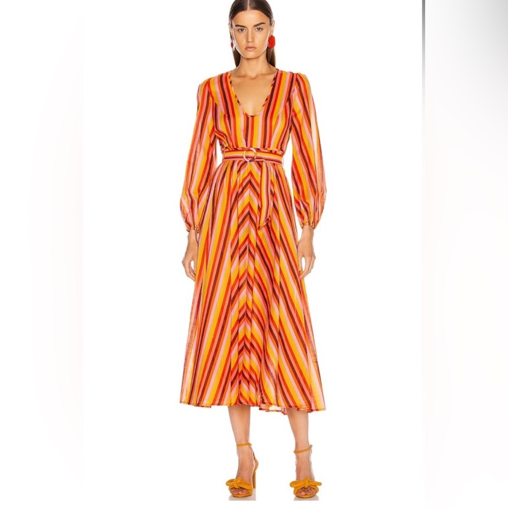 Zimmermann Goldie Rainbow Plunge Belted Maxi Dress sz XS